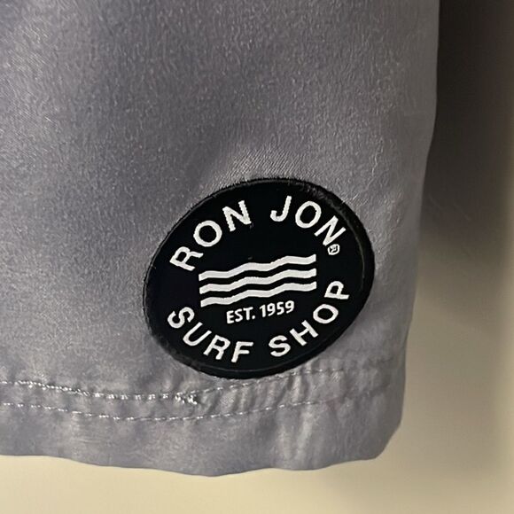 Ron Jon Surf Shop Gray Hoop & Loop/ Tie Closure Swim Trunks w/ Cargo Pocket- 34 - Picture 5 of 14